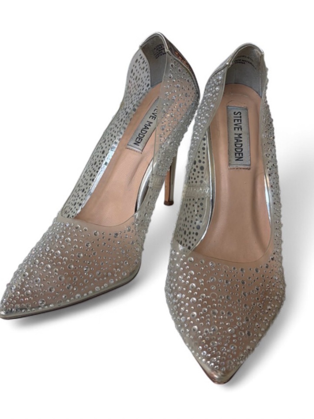Steve Madden Nude Crystal-Studded Pointed Toe Pumps